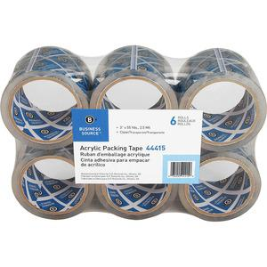 Business Source Acrylic Packing Tape - 55 yd Length x 3" Width - 2.5 mil Thickness - 3" Core - Pressure-sensitive Poly - Acrylic Backing - For Mailing, Shipping, Storing - 6 / Pack - Clear