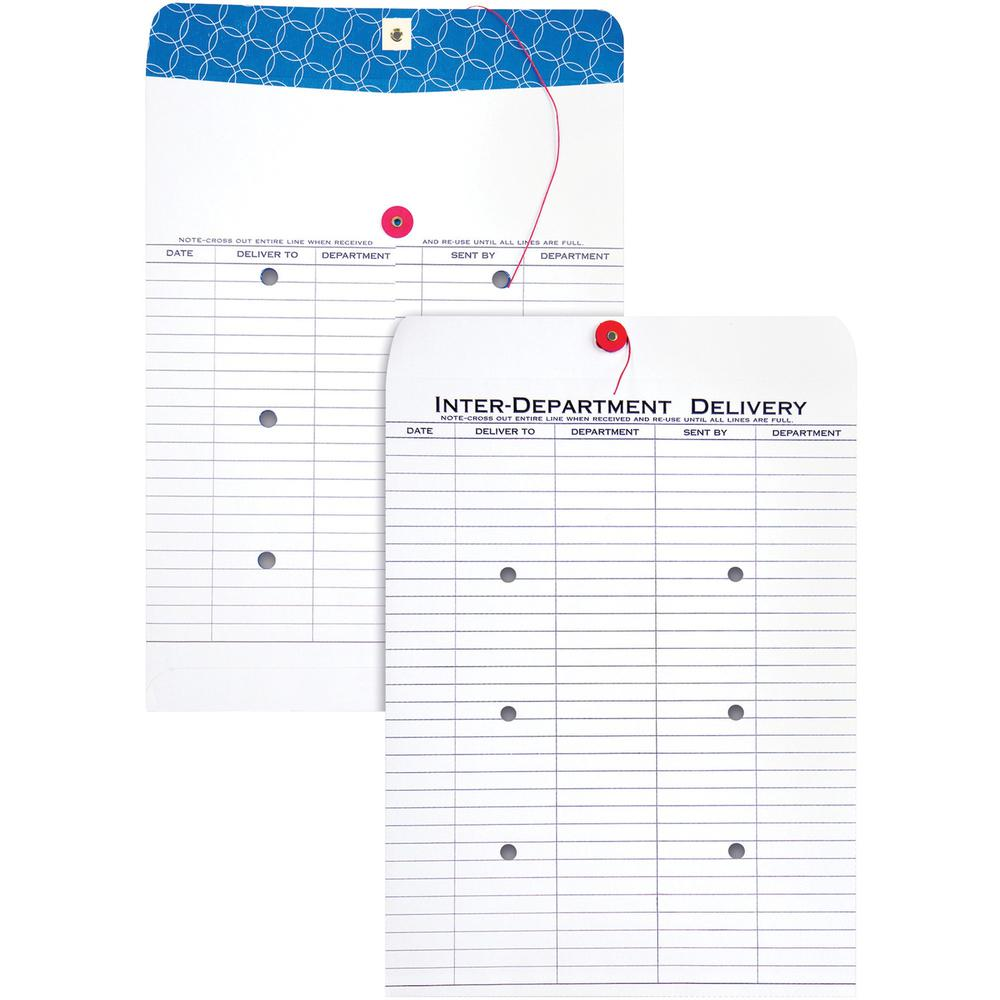 Quality Park 10 x 13 Treated Inter-Departmental Envelopes - Inter-department - #13 1/2 - 10" Width x 13" Length - 28 lb - String/Button - 100 / Box - White