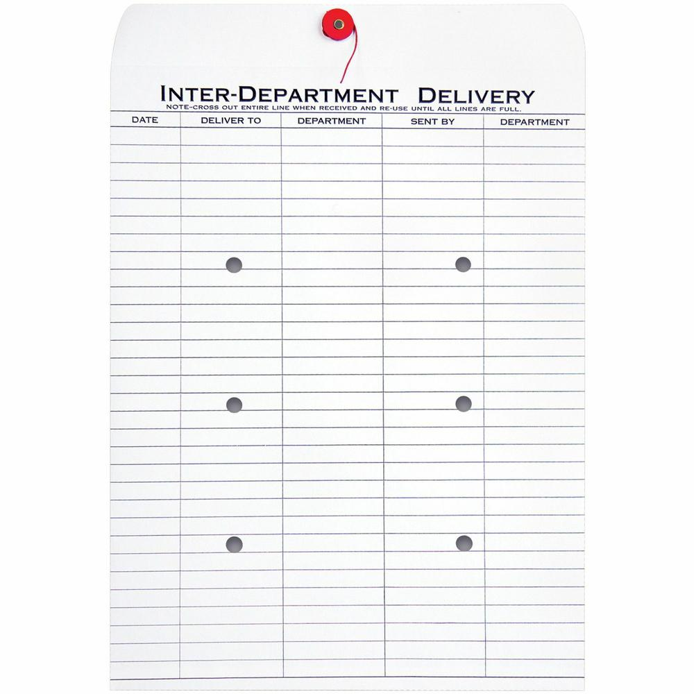 Quality Park 10 x 13 Treated Inter-Departmental Envelopes - Inter-department - #13 1/2 - 10" Width x 13" Length - 28 lb - String/Button - 100 / Box - White