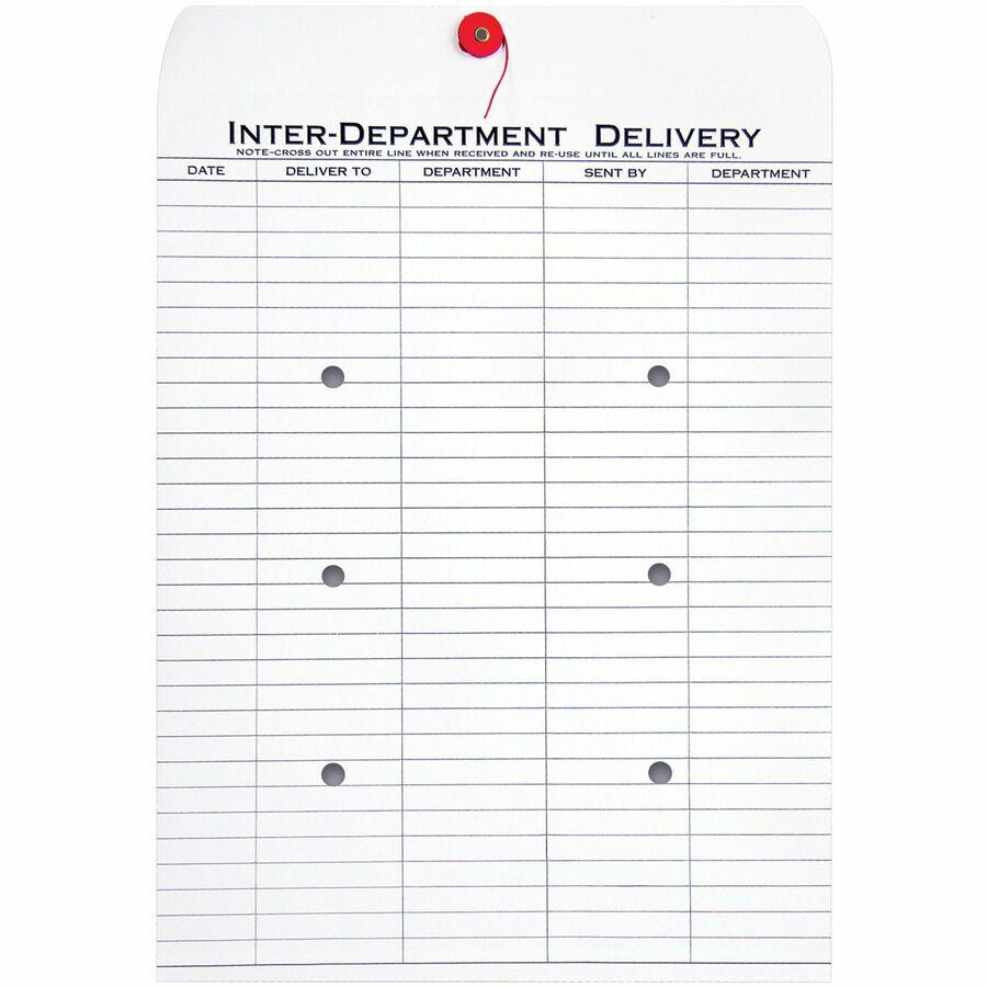 Quality Park 10 x 13 Treated Inter-Departmental Envelopes - Inter-department - #13 1/2 - 10" Width x 13" Length - 28 lb - String/Button - 100 / Box - White