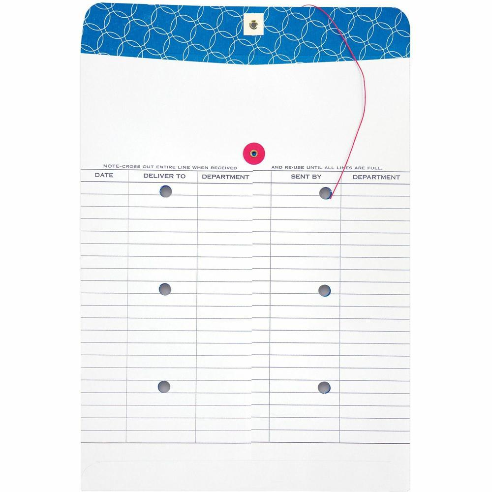 Quality Park 10 x 13 Treated Inter-Departmental Envelopes - Inter-department - #13 1/2 - 10" Width x 13" Length - 28 lb - String/Button - 100 / Box - White